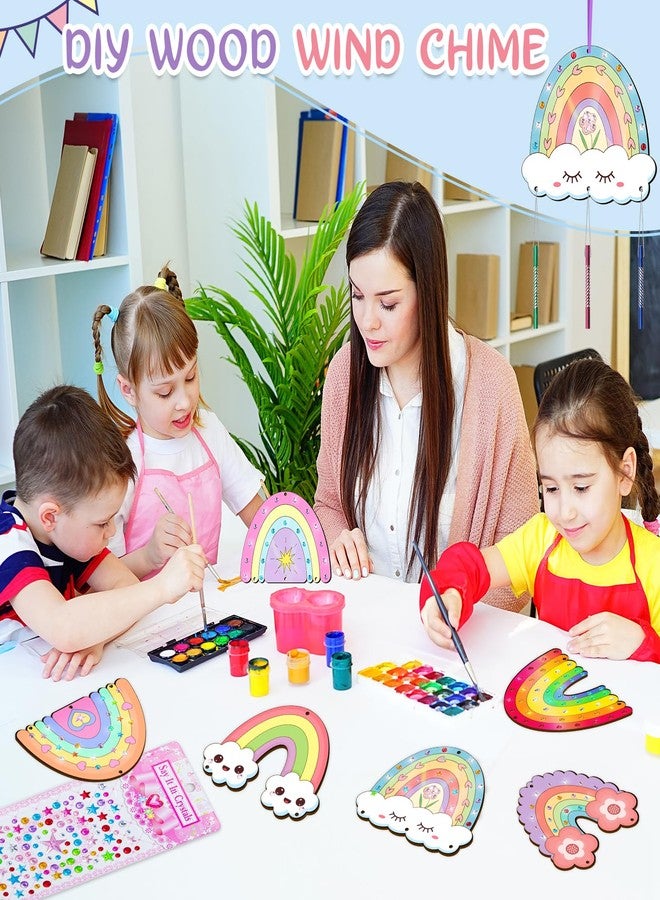 TREACLUB 12 Pack Wind Chime Kit for Kids Make Your Own Wind Chime DIY Wood Arts and Crafts Decorative Coloring Wooden Hanging Ornaments for Girls Boys Home School Activity Party Supplies(Boho Rainbow) - Image 5